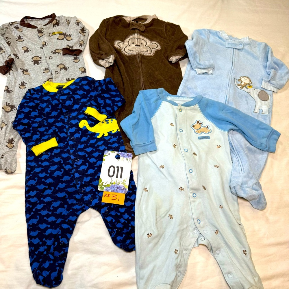5 pcs.  6M long sleeve onesies / Footsies / overalls kb31